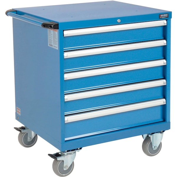 Global Industrial Mobile Modular Drawer Cabinet, 5 Drawers, w/Lock, 30inWx27inDx37inH, Blue 298447BL - main